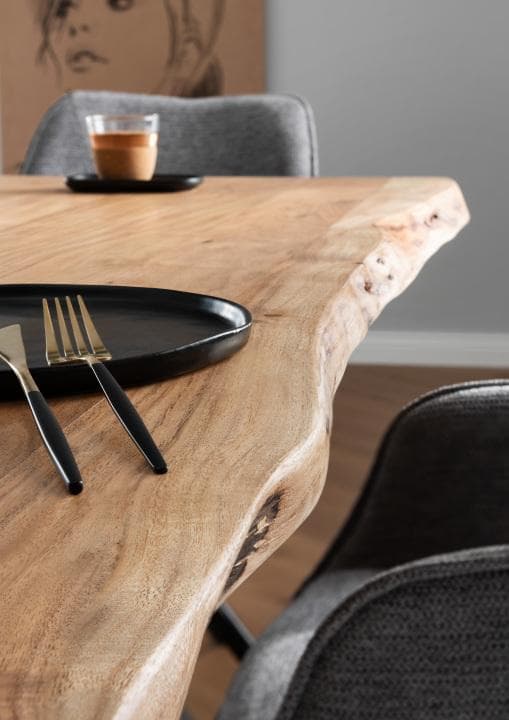 Catania Tisch mit X-Bein-Gestell und San Carlo Diningsesseln mouse grey
