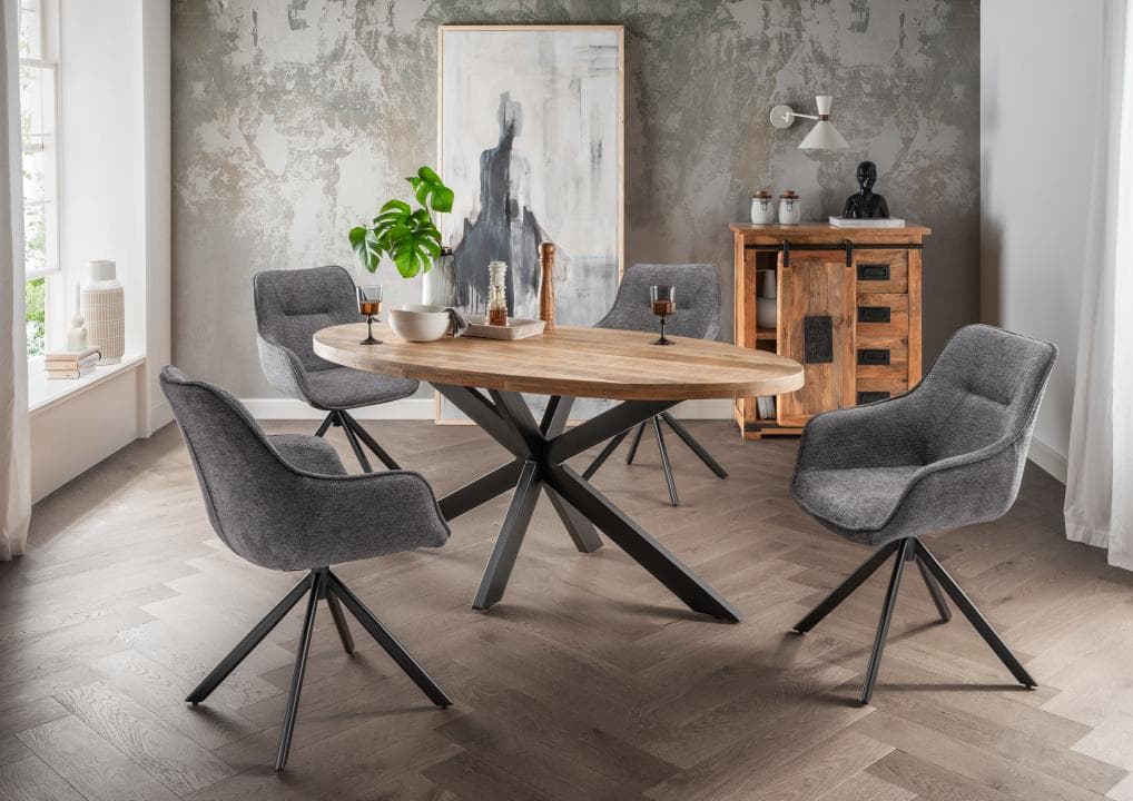 Avola Tisch oval mit Diningsesseln San Carlo dark grey