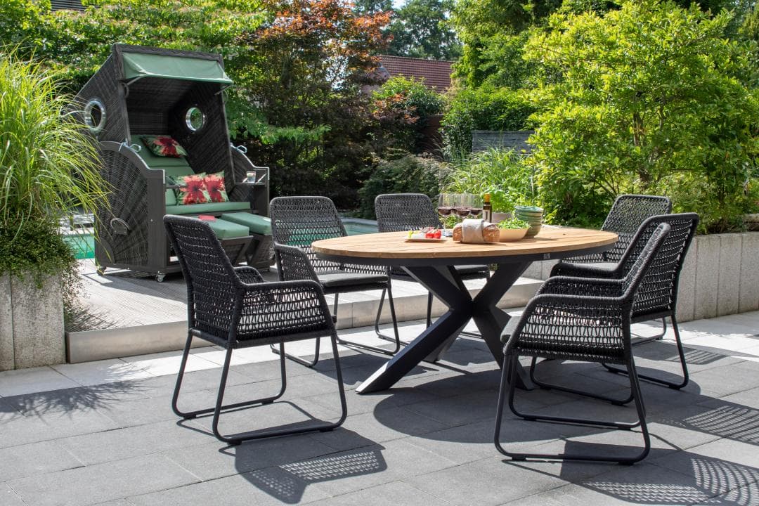 deVries PURE Cliff XL SUN stone grey: mit Bellona Tisch 190 x 115 und Adora Diningsesseln
