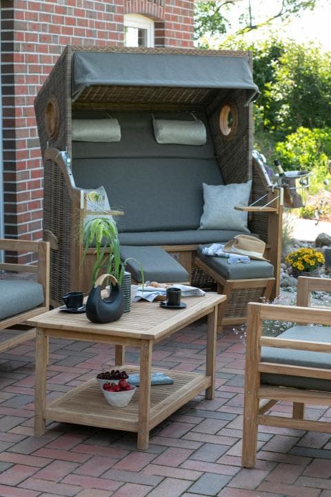 deVries PURE Wave XL PE griseum: mit Corby Set Teakholz und Kissen uni taupe